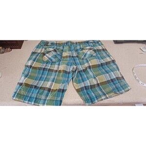 Maurices Women's Juniors 11/12 Bermuda Shorts Blue Green Plaid Summer Casual